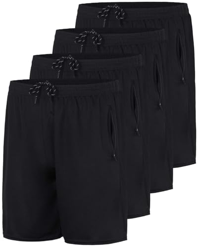 Image of Real Essentials 4 Pack: Men's 7 inch Athletic Running Quick Dry Mesh Shorts with Zipper Pockets (Available in Big & Tall)