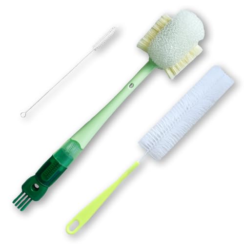 Image of Meruya Water Bottle Brush with 5-in-1 Multi-Function, Baby Bottle Brush for Cleaning Nipple/Cup Lid Gap, Straw Bottle Cleaner, 15.1" Long Handle for Narrow Bottleneck Decanter, 3 Pack Set
