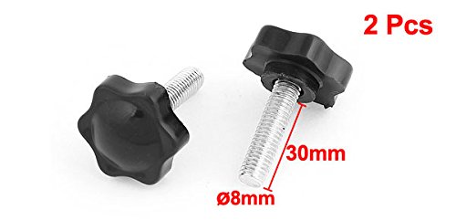 sourcingmap 32mm Star Head Dia 8mm x 30mm Clamping Screw Knob Grip 2 Pcs, Black,Silver - Image 2