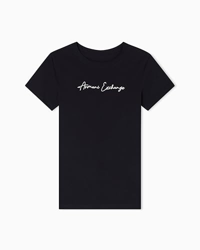 Armani Exchange Women's Regular Fit Monochromatic Signature Logo Tee, Black/Gold, XX-Large