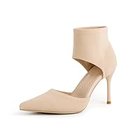 SICARE Sandálias femininas de salto alto preto sexy de 9 cm com bico fechado, salto agulha de malha, bico fino, elástico, tipo meia para o verão, sapatos sociais confortáveis, Nude., 41