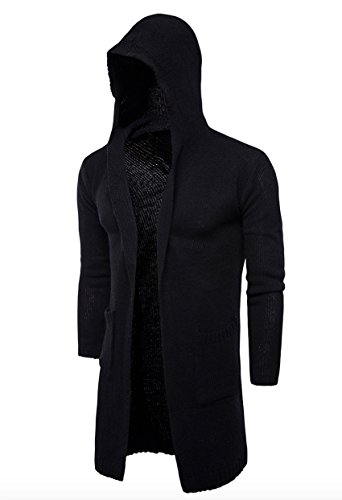 Mens Outerwear Long Sweaters Hooded Knitted Open Edge Thicker Cardigan3