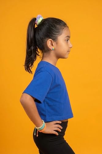 Image of KiddoPanti Girls 100% Cotton Solid Drop Shoulder Half Sleeve Round Neck Crop Tee