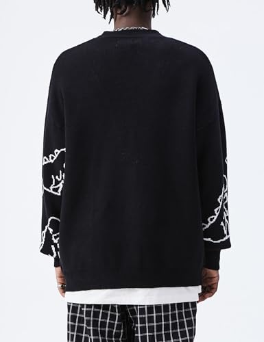 Flygo Mens Dinosaur Sweater Chunky Oversized Knitted Cartoon Button Down Sweater Cardigan4