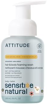 ATTITUDE Baby Shampoo & Body Wash Foaming 2-in-1, Unscented, 8.4 Fl Oz