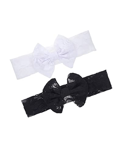Black Lace Baby Headband Black Hair Bow Band Baby Black Lace Bow Baby Headwear BBG06 (Black White Set)