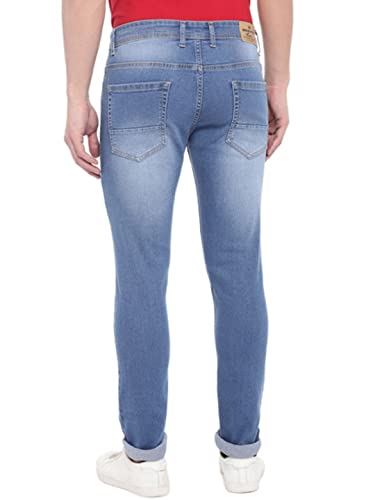 Image of HIGH STAR Blue Slim Fit Mid-Rise Clean Look Stretchable Jeans | Men's Casual Bottom Wear (30)