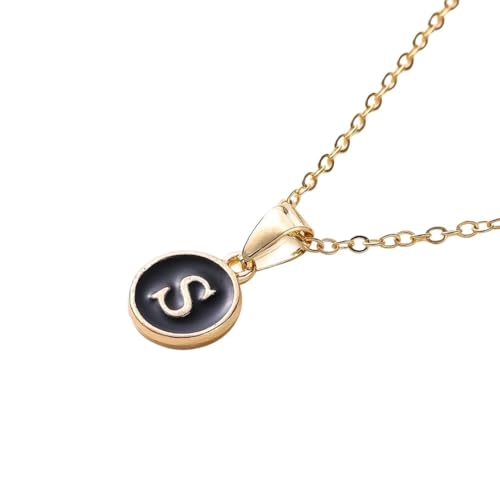 Image of Giftana Alphabet Locket with Chain, Black Enamel Letter A-Z Pendant Necklace for Woman and Girls, Personalized Initial Name Gold Plated Pendant Necklace Gift for Girlfriend, Sister
