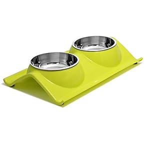 Upsky Double Dog Cat Bowls Stainless Steel Pet Bowls No-Spill Resin Station,Food Water Feeder Cats Small Dogs (Green Tea),38.1 Centimeters,26.92 Cm