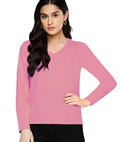 Image of Premium Plain Women V Neck Full Sleeves Cotton Tshirt. Festive,Offer,Discount,Sale,Limited Edition, Trending Tees and Tshirts.