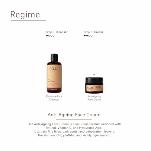 Image of COAL Clean Beauty Anti-Ageing Face Cream with Retinol & Alpha Arbutin | Slows Premature Ageing & Reduces Fine Lines and Wrinkles| Women | All Skin Types | 50g