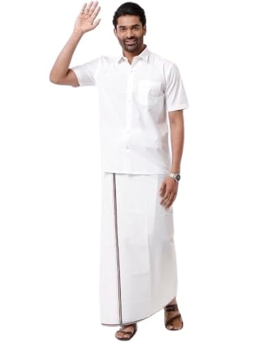 Image of RAMRAJ COTTON Mens Single Layer DMK Party Political Dhoti