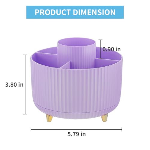 Image of Marbrasse Desk Organizer, 360-Degree Rotating Pen Holder, Desk Organizers and Accessories with 5 Compartments Pencil Holder, Art Supply Storage Box Caddy for Office, Home（Purple）