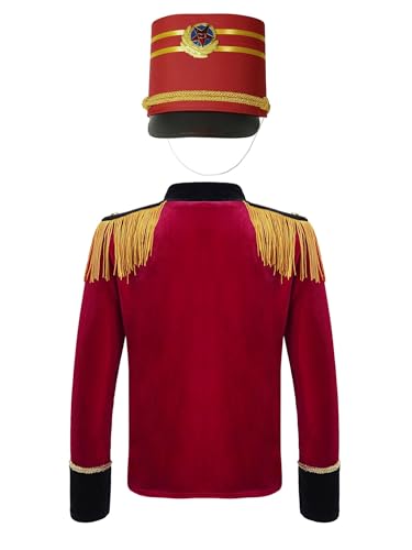 renvena Kids Boys Trumpet Drum Major Uniform Set Long Sleeve Tassel Drummer Parade Jacket Coat and Hat2