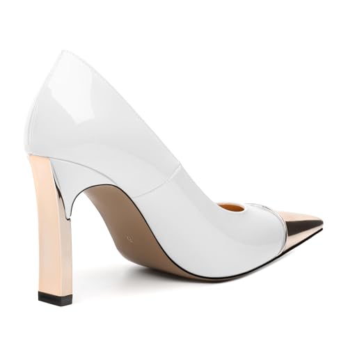 Women's Pumps, Two Toned Patchwork Square Closed Toe High Heels, Fashion Slip On Daily Dressy Shoes for Women 5