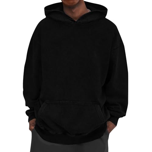 Ymosrh Men's Hoodies, Long Sleeve Casual Distressed Hoodie Sweatshirt Pullover Streetwear, M-5XL