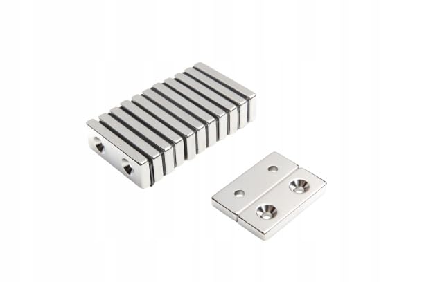 Imanes de neodimio con agujero para tornillo juego de 10 piezas 40x15x5 mm N38 – imanes de placa extra fuertes, superficie niquelada anticorrosión, ideales para montaje, bricolaje y uso