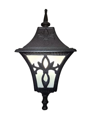 Image of Outdoor Wall Light, Victorian Style Lantern, Black Cast Aluminium, Decorative Glass Panel, Bulbs Not Included (Pack of 4)