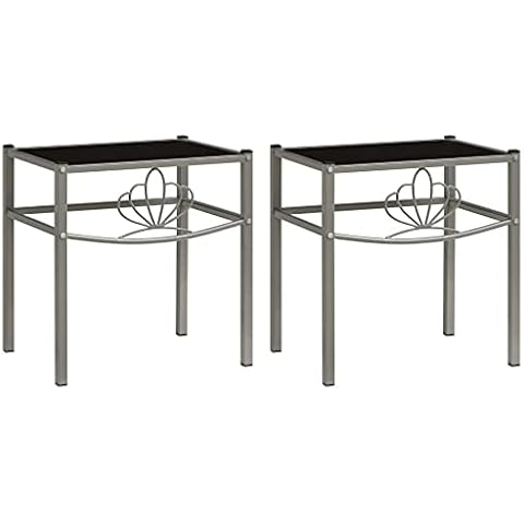 vidaXL 2X Nachttisch Nachtkonsole Nachtkommode Nachtschrank Schlafzimmer Kommode Schrank Pflanzentisch Telefontisch Grau Schwarz Metall Glas Cover