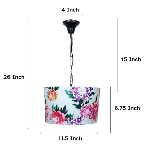 Image of Tu Casa Carnation Print Fabric Glow Pendent Light Hanging Lamp For Bedroom, Living Room, Lounge, Office, Gifting Area Without Bulb For Home Decoration (Height - 20 inch)