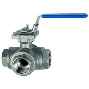 RIEGLER 135932-11082 E-ES - Rubinetto a sfera a 3 vie, con foro a T, in acciaio inox 1.4408, G 1, DN 20, 1 pezzo