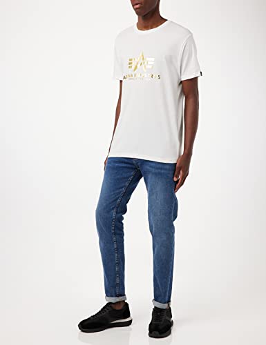 Alpha Industries Basic T-Shirt Foil Print T-Shirt für Herren White/Yellow Gold – Ansicht 2