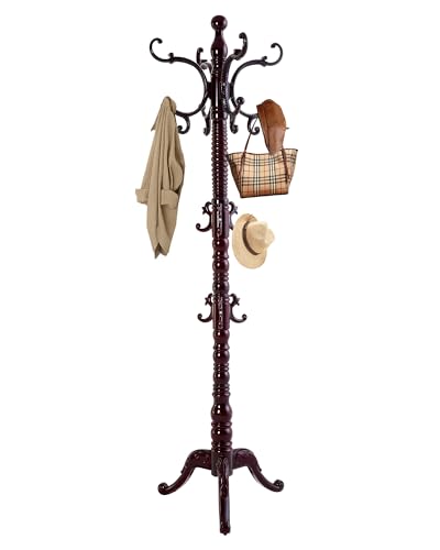 ZIECUKU Wooden Coat Rack Freestanding, Solid Wood Coat Rack Stand