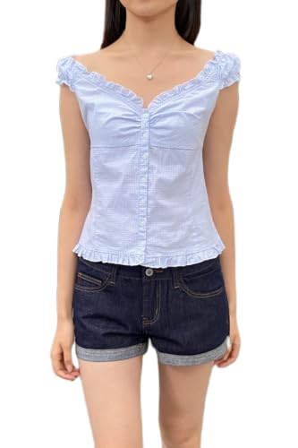 Image of Fairy Grunge Y2k Shirts Vintage Crop Tops Short Sleeve Girls Slim Fit Tees