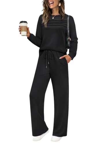 Image of WIHOLL Women's 2 Piece Sets Sweatshirt Casual Travel Outfits Lounge Wide Leg Tracksuit Cozy Sweatsuits Fashion 2026