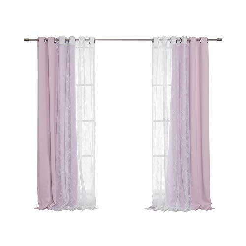 Best Home Fashion uMIXm Rose Sheers & Blackout Mix & Match Curtains - Light Pink - 52