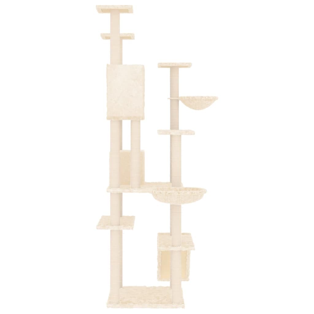 Kratzbaum mit Sisal-Kratzsäulen Creme 191 cm stabil kompakt mit Plüsch, Holz massivholz Katzenmöbel Kletterbaum Krallenpflege Kletterspaß Katzenzubehör Wohnzimmer Wohnung