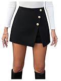 GORGLITTER Women's Floral Button A Line Flared Mini Skirts High Waisted Wrap Split Hem Elegant Skorts Black Large