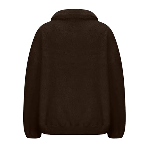 Sherpa Half Zip Pullover Womens Fleece Soft Warm Mock Neck Sweatshirt | Sherpa Jacket Women, Winter Fuzzy Sweater, Fleece Half Zip Sweatshirt, Long Sleeve Tops, Cropped, Oversized Winter Jackets — view 3