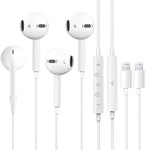 2 Pack Apple Earbuds for iPhone Headphones Wired with Lightning Connector(Built-in Microphone & Volume Control)【Apple MFi Certified】 Earphones Compatible with iPhone 14/13/12/11/XR/XS/X/7/8/8Plus/SE