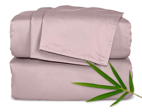 Image of Pure Bamboo King Sheets, Genuine 100% Organic Viscose Derived from Bamboo Bed Sheet Set, Luxuriously Soft & Cooling, Double Stitching, 2 Year Quality Promise (King, Dusty Pink)