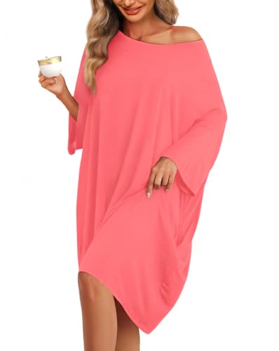 Image of KFUBUO Plus Size Nightgowns for Women Oversized Sleep Tshirts Dress Short Sleeves Sleepwear With Pocket Fit S-5XL