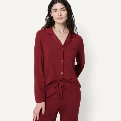 Image of Amazon Essentials x Sofia Grainge Women's Stretch Modal Long-Sleeve Button-Front Top and Full-Length Bottom Pajama Set