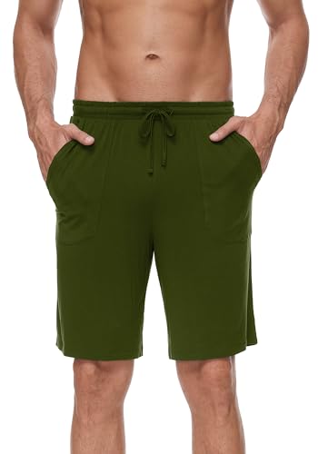 WiWi Viscose from Bamboo Pajamas Shorts for Men Soft Knit Pajama Sleep Bottoms Summer Pj Short Pants S-XXL, Army Green, Medium
