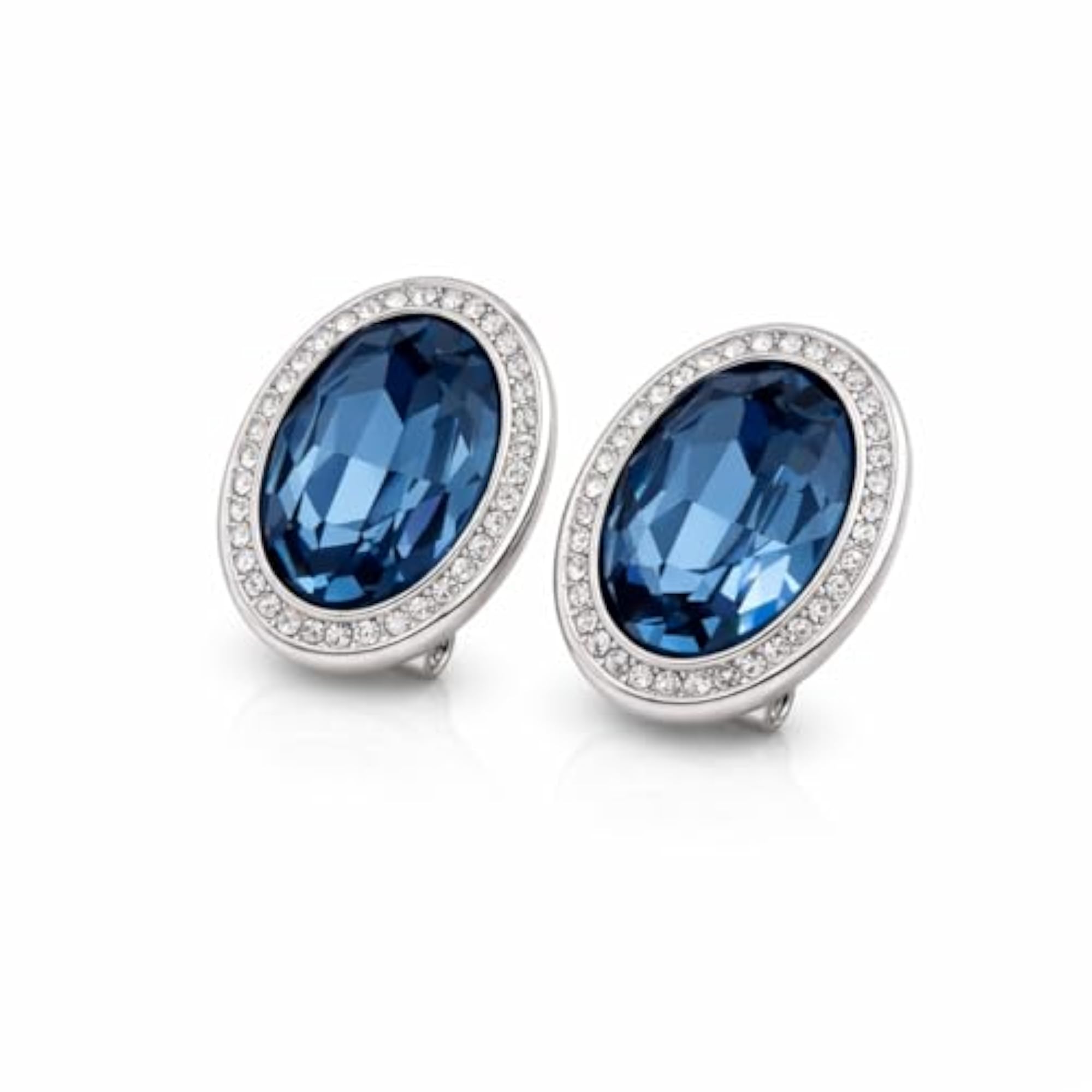 Women's Oval Blue Stone Stud Earrings with American Diamond Halo