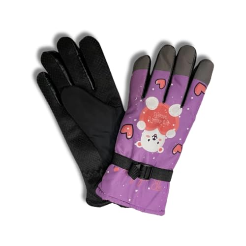 Purple Anti-Slip Warm Gloves – Cartoon Bear Print Winter Gloves for Girls2