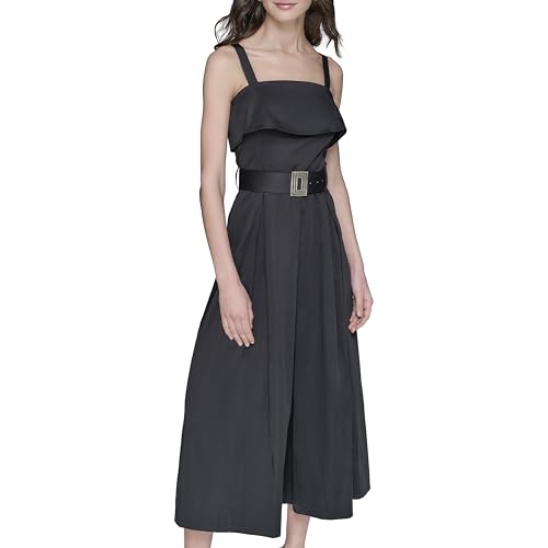 Robe midi femme Karl Lagerfeld Paris noire sans manches col carré taille 46 chic