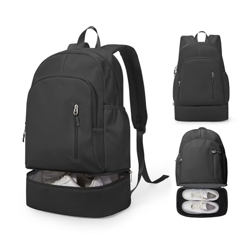 VENATIN Sac a dos Sport Pour Femme Sac à dos Imperméable Avec Compartiment à Chaussures Sacs à dos Loisir Le Sport pour Le Aptitude Voyage Nager Randonnée Multifonction Homme,Noir