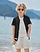 Arshiner Boys Knit Shirts Short Sleeve Button Down Shirt Vintage Fashion Casual Summer Beach Shirts for Kids 4-13 Years Black