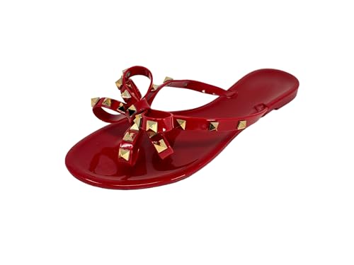 Image of TOP Moda Womens Studded Jelly Flip Flops Sandals with Bow
