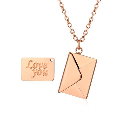 Custom4U Personalized Envelope Necklace with Picture Message Custom Love Letter Locket Necklace for Women Silver/Gold/Rose Gold/Black Birthday Mothers Day Photo Jewelry Gifts for Mom Wife (G