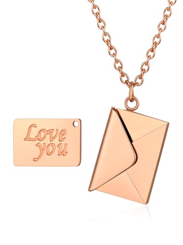 Custom4U Locket for Women Envelope with Secret Message Engraved Love Envelope Necklace Present for Couples Family Best Friend