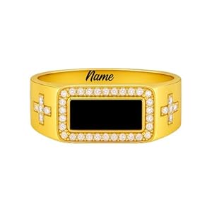 14K Gold 2.0Ct Black Onyx Ring for Men 10K/14K/18K Real Gold Long Square Cut Natural Signet Ring with Moissanite for Him Engagement Fathers Day Graduation Husband