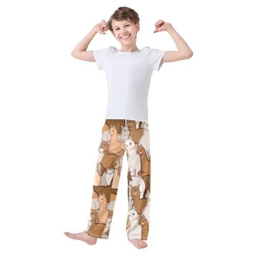 ZZXXB Lovely Llama Pattern Boys Long Pants Soft Trousers Elastic Waist Kids Lounge Bottoms with Pockets S-XL2