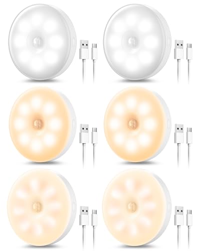 daphomeu Luces de sensor de movimiento recargables USB para interior, luces nocturnas de 3 modos para dormitorio, pasillo, cocina, armario de escalera (6)