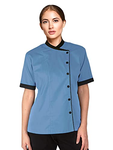 Uniformates Nuova giacca da cuoco a maniche corte da donna e divisa da chef per maestri chef e pizzaioli (XX-Large, Cielo blu)